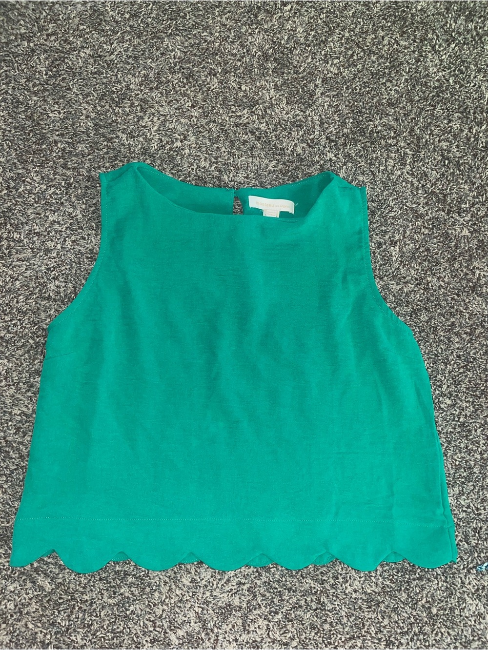 Monteau Teal Sleeveless Tank with Scalloped Hem